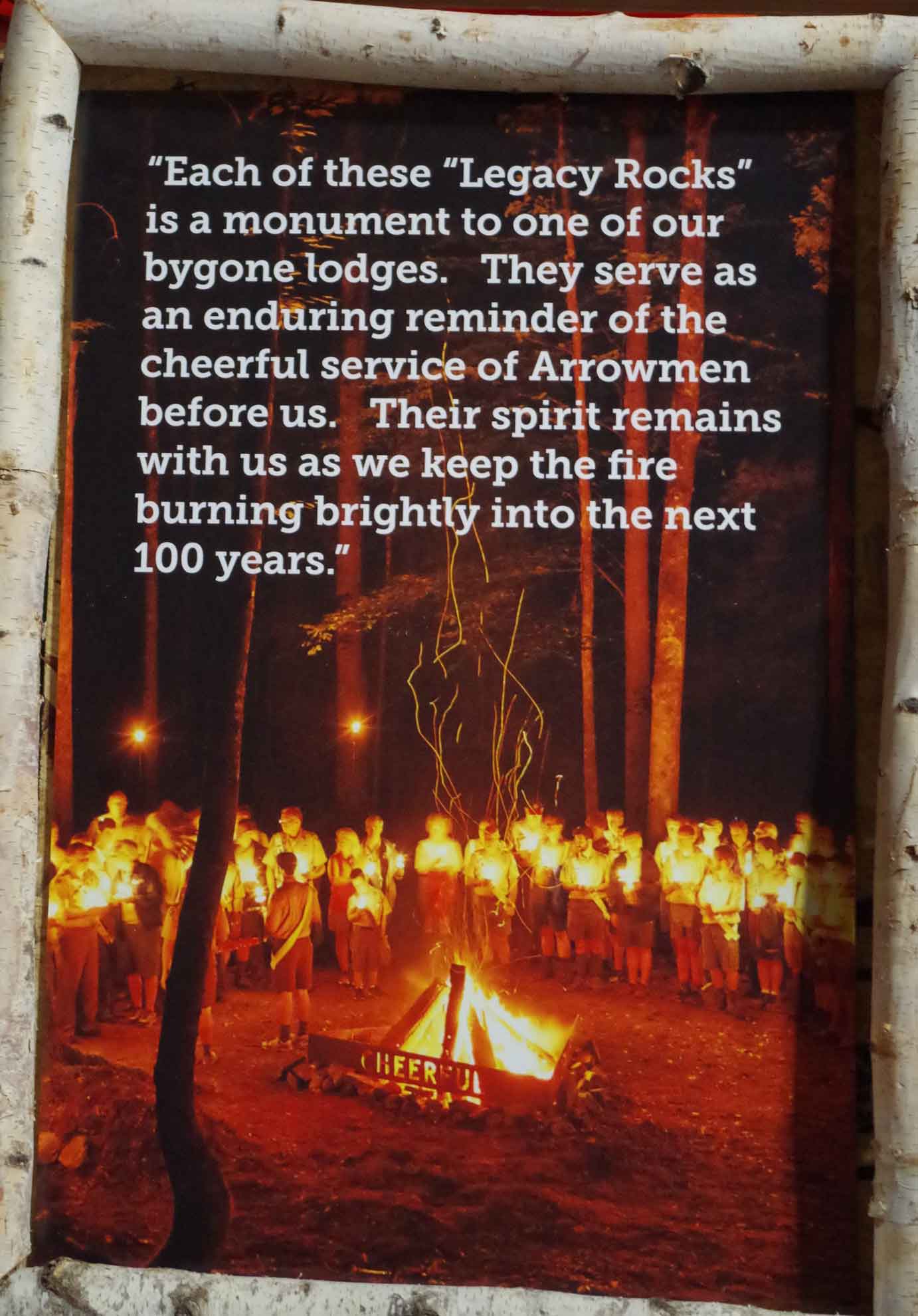 Sign displayed at NOAC 2015 describing the Legacy Rocks Legacy Description